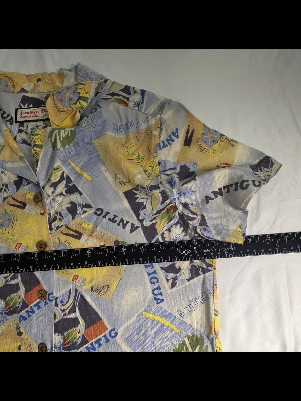 Vintage Jamaica Bay Antigua Tropical Postcard Hawaiian Camp Shirt Rayon Resort S - Picture 6 of 8